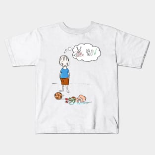 Boy and broken vase Kids T-Shirt